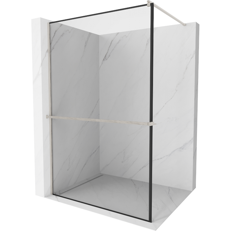 Mexen Kioto+ Shower Wall with Walk-in Shelf 80 x 200 cm, Black Pattern, Brushed Nickel - 800-080-121-97-70