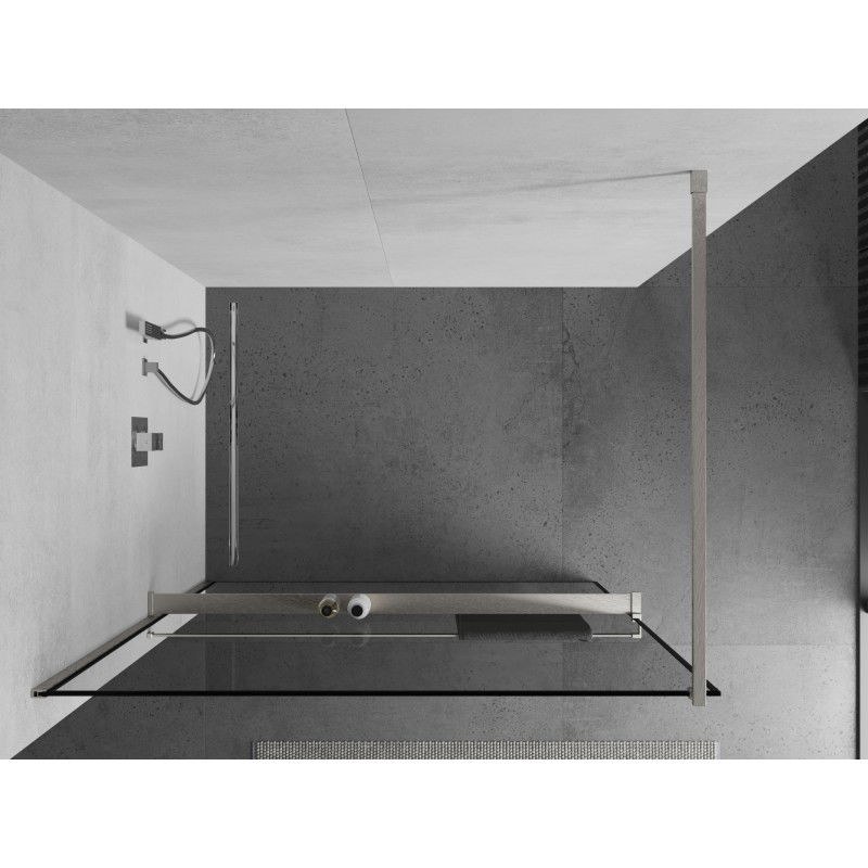 Mexen Kioto+ Walk-in Shower Wall with Shelf 90 x 200 cm, Black Frame, Brushed Nickel - 800-090-121-97-70
