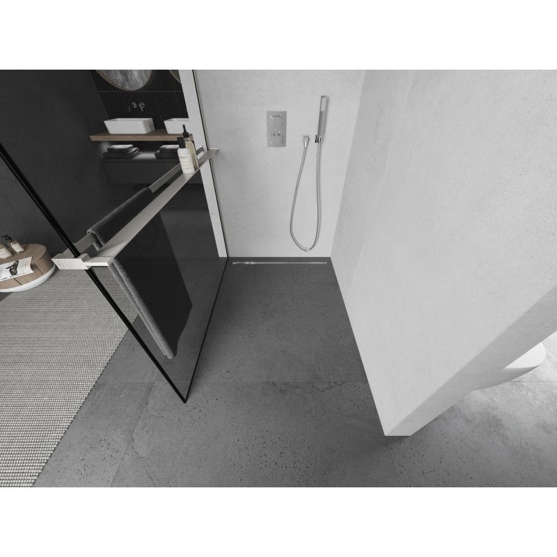 Mexen Kioto+ Walk-in Shower Screen with Shelf 110 x 200 cm, Black Frame, Brushed Nickel - 800-110-121-97-70