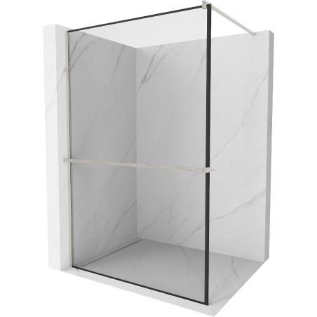 Mexen Kioto+ shower wall with shelf Walk-in 130 x 200 cm, black frame, brushed nickel - 800-130-121-97-70