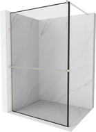 Mexen Kioto+ shower wall with shelf Walk-in 130 x 200 cm, black frame, brushed nickel - 800-130-121-97-70