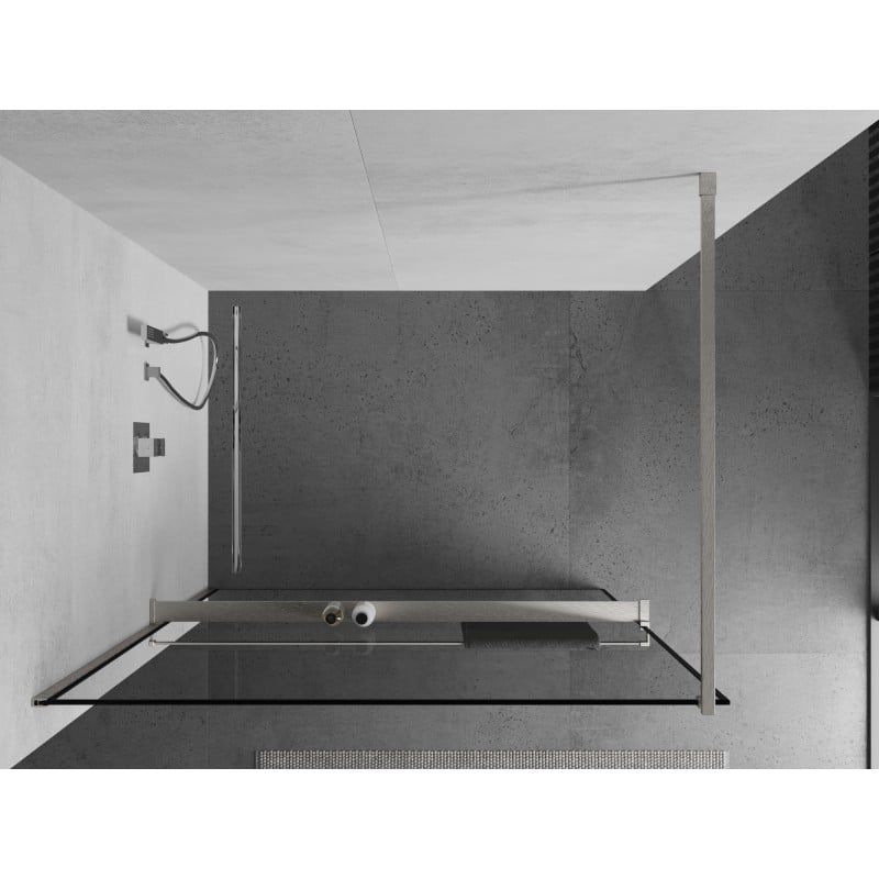 Mexen Kioto+ shower wall with shelf Walk-in 130 x 200 cm, black frame, brushed nickel - 800-130-121-97-70