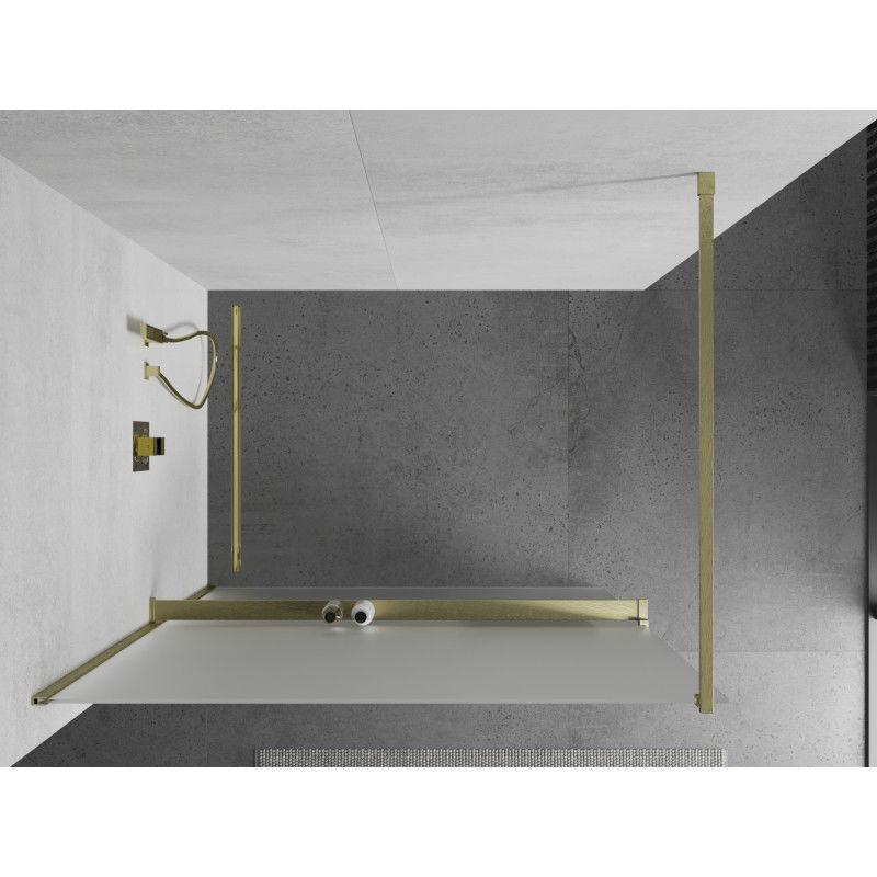 Mexen Kioto+ shower wall with Walk-in shelf 80 x 200 cm, frost, brushed gold - 800-080-121-55-30