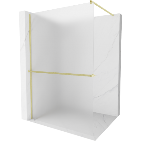 Mexen Kioto+ shower wall with Walk-in shelf 100 x 200 cm, frosted, brushed gold - 800-100-121-55-30