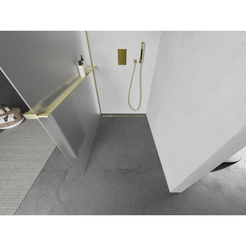 Mexen Kioto+ shower screen with Walk-in shelf 120 x 200 cm, frost, brushed gold - 800-120-121-55-30