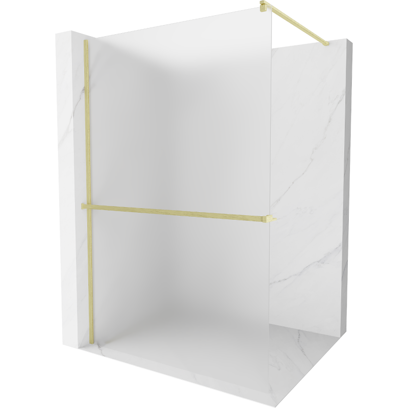 Mexen Kioto+ Shower wall with Walk-in shelf 140 x 200 cm, frosted, brushed gold - 800-140-121-55-30
