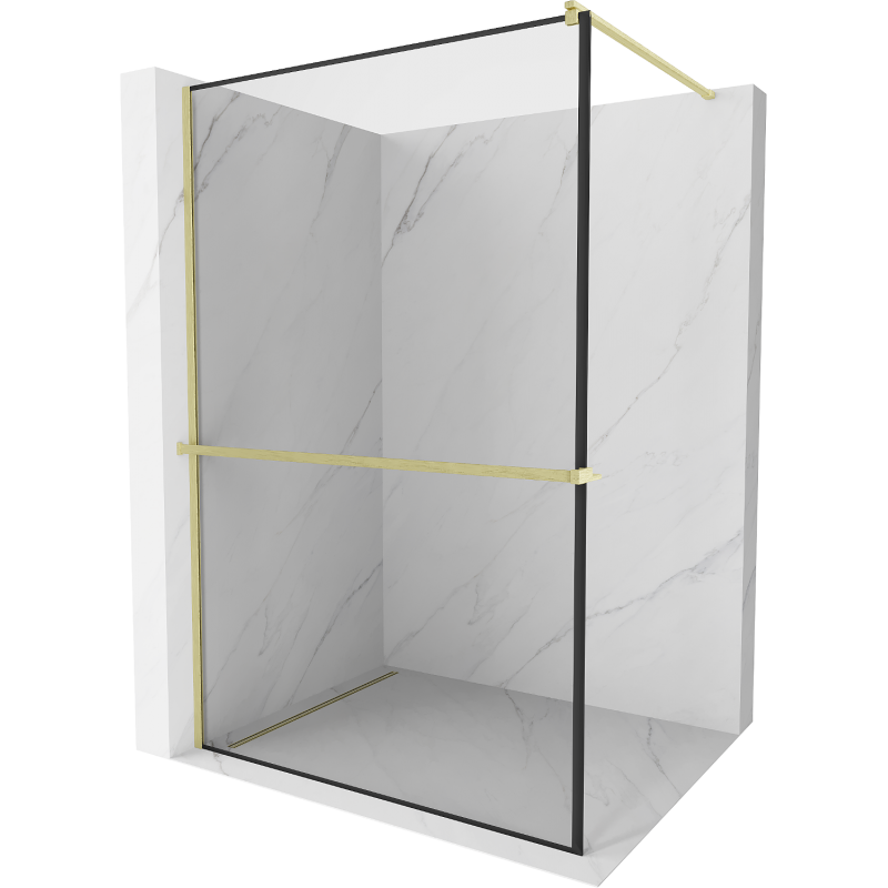 Mexen Kioto+ shower wall with shelf Walk-in 100 x 200 cm, black frame, brushed gold - 800-100-121-55-70