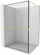Mexen Kioto+ shower wall with shelf Walk-in 100 x 200 cm, black frame, brushed gold - 800-100-121-55-70