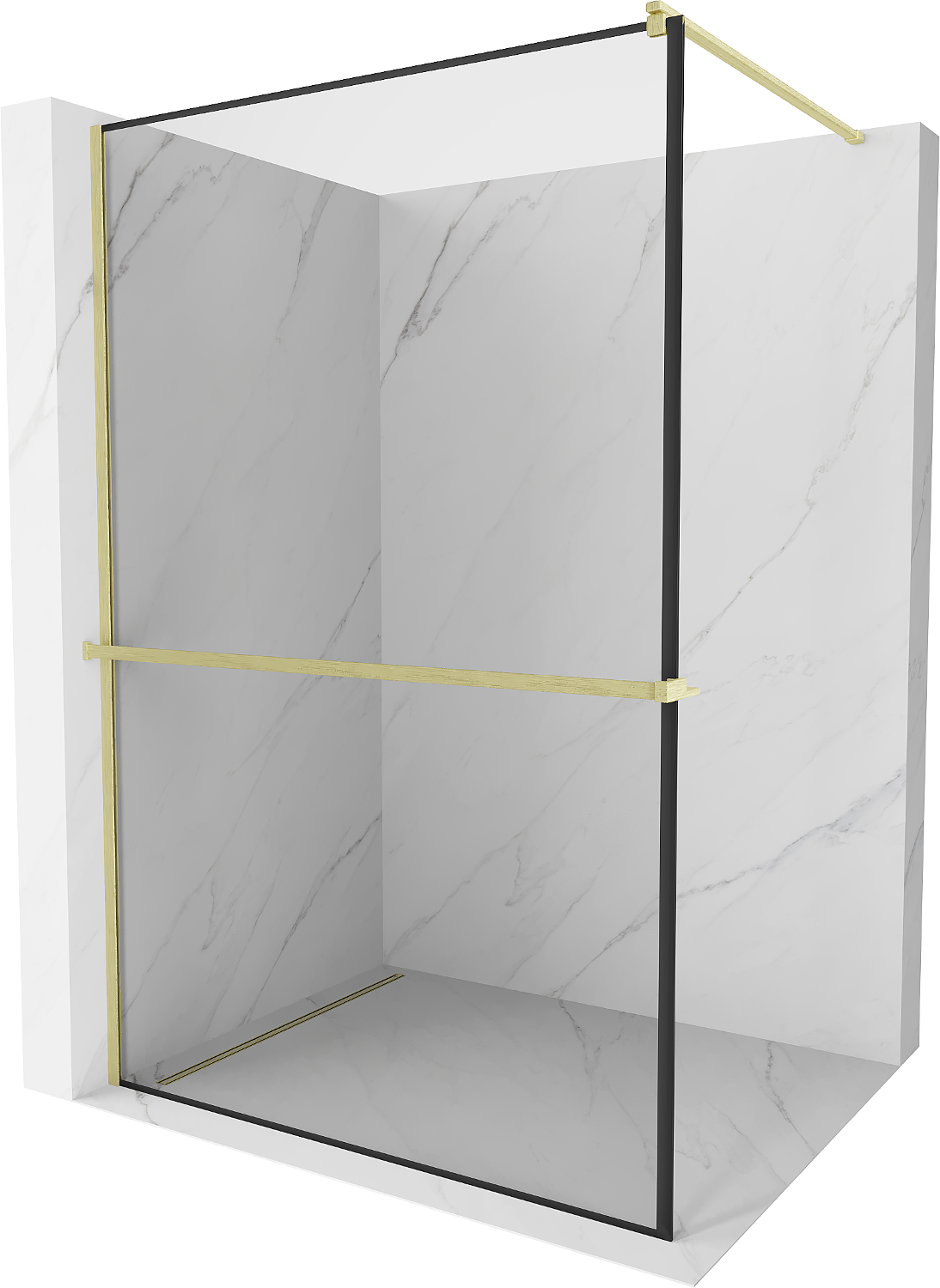 Mexen Kioto+ Shower Screen with Walk-in Shelf 110 x 200 cm, Black Pattern, Brushed Gold - 800-110-121-55-70