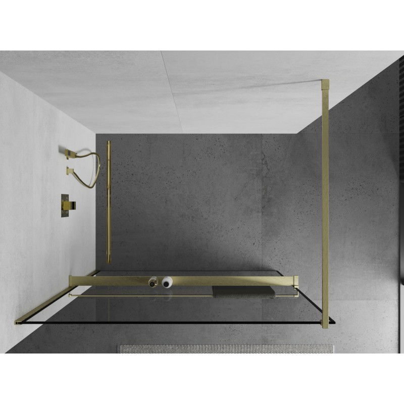 Mexen Kioto+ shower wall with shelf Walk-in 120 x 200 cm, black frame, brushed gold - 800-120-121-55-70