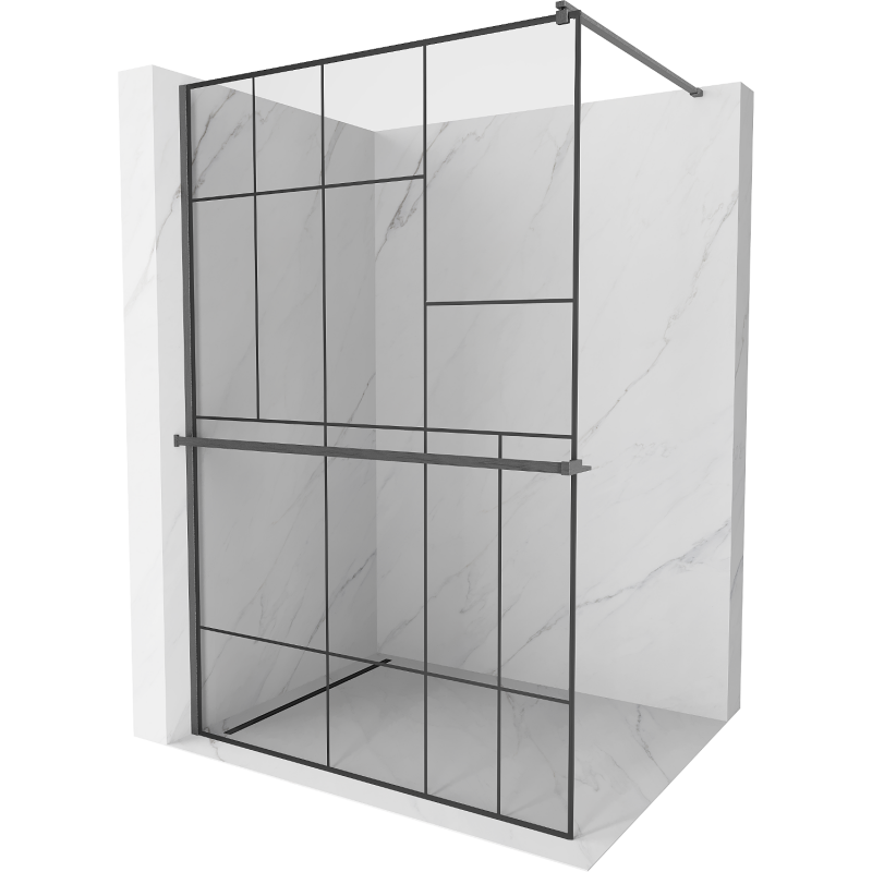 Mexen Kioto+ shower wall with Walk-in shelf 120 x 200 cm, black pattern, brushed gun gray - 800-120-121-66-78