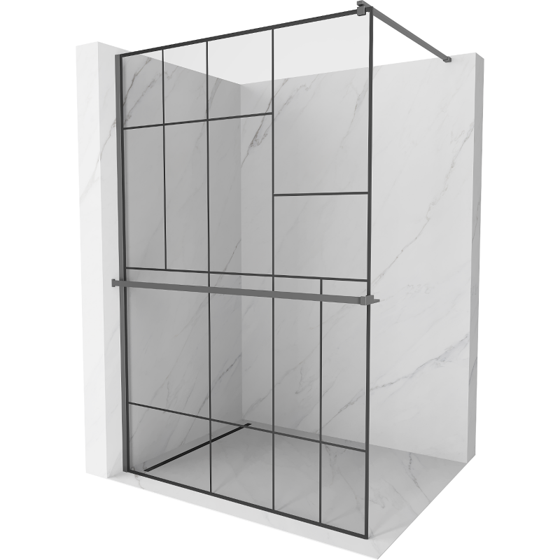 Mexen Kioto+ shower screen with shelf Walk-in 70 x 200 cm, black pattern, gun metal - 800-070-121-95-78