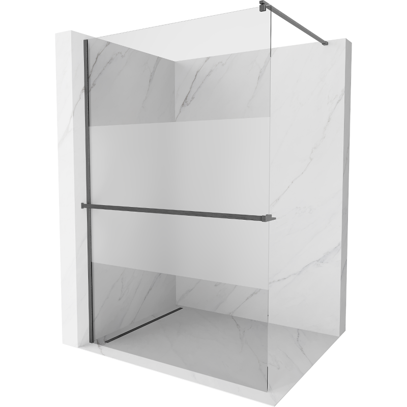 Mexen Kioto+ Walk-in Shower Panel with Shelf 140 x 200 cm, Transparent/Frosted, Gun Gray Brushed - 800-140-121-66-35
