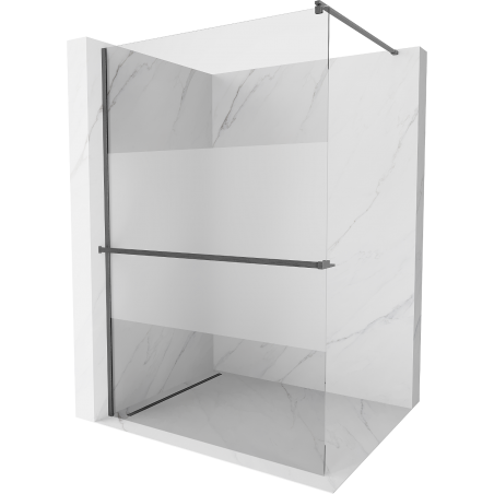 Mexen Kioto+ Walk-in Shower Panel with Shelf 140 x 200 cm, Transparent/Frosted, Gun Gray Brushed - 800-140-121-66-35