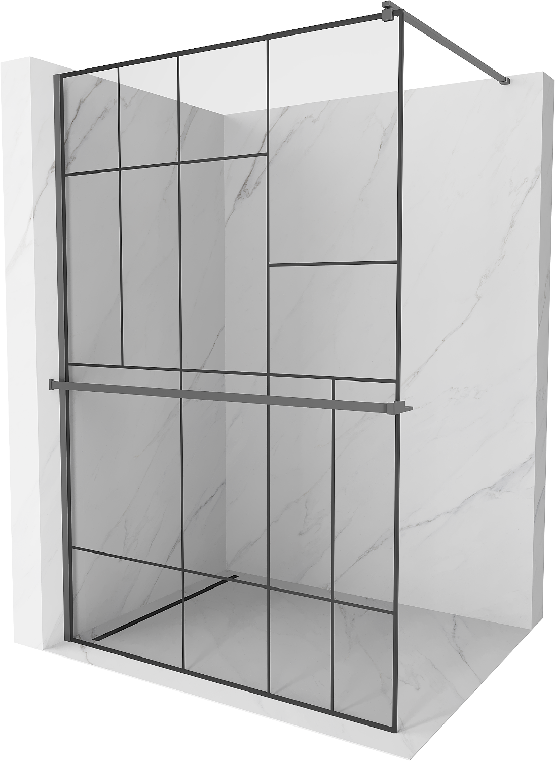 Mexen Kioto+ Walk-in Shower Wall with Shelf 130 x 200 cm, Black Pattern, Gun Metal - 800-130-121-95-78
