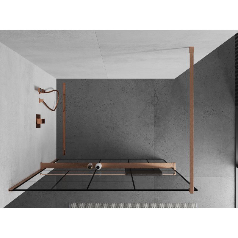 Mexen Kioto+ shower wall with shelf Walk-in 70 x 200 cm, black pattern, brushed copper - 800-070-121-65-78