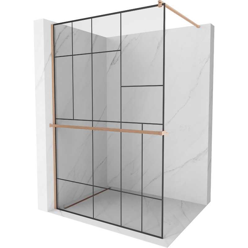 Mexen Kioto+ shower wall with shelf Walk-in 80 x 200 cm, black pattern, brushed copper - 800-080-121-65-78