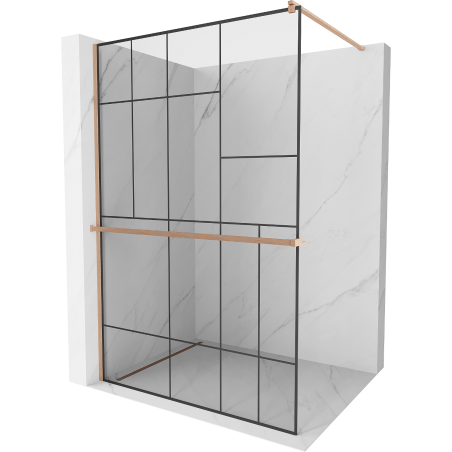 Mexen Kioto+ Walk-in Shower Screen with Shelf 90 x 200 cm, Black Pattern, Brushed Copper - 800-090-121-65-78