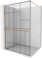 Mexen Kioto+ Walk-in Shower Wall with Shelf 90 x 200 cm, Black Pattern, Brushed Copper - 800-090-121-65-78