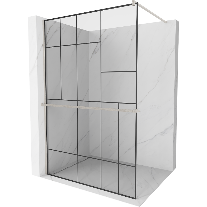 Mexen Kioto+ Walk-in Shower Panel with Shelf 80 x 200 cm, Black Pattern, Brushed Nickel - 800-080-121-97-78