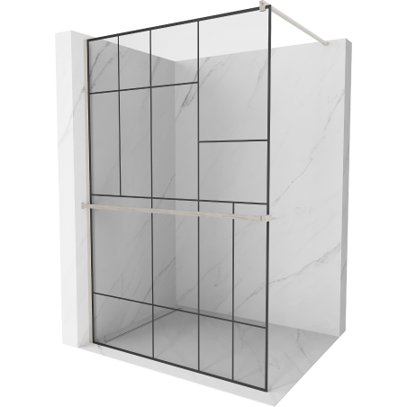 Mexen Kioto+ Walk-in Shower Wall with Shelf 100 x 200 cm, Black Pattern, Brushed Nickel - 800-100-121-97-78