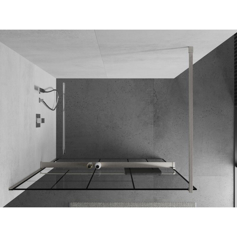 Mexen Kioto+ shower wall with shelf Walk-in 110 x 200 cm, black pattern, brushed nickel - 800-110-121-97-78