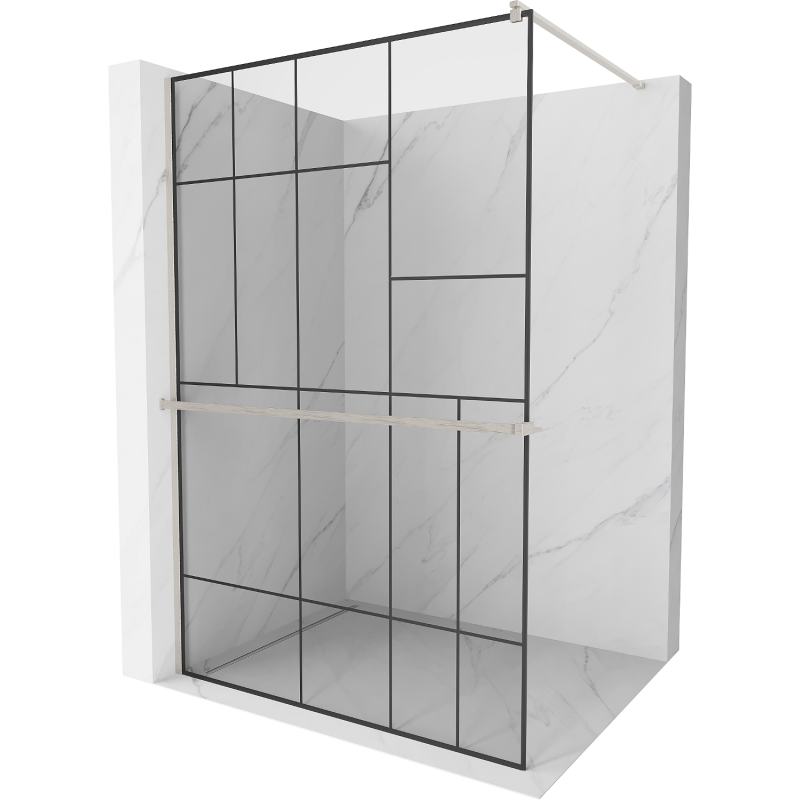Mexen Kioto+ Shower Wall with Walk-in Shelf 130 x 200 cm, Black Pattern, Brushed Nickel - 800-130-121-97-78