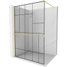 Mexen Kioto+ Walk-in Shower Panel with Shelf 100 x 200 cm, Black Pattern, Brushed Gold - 800-100-121-55-78