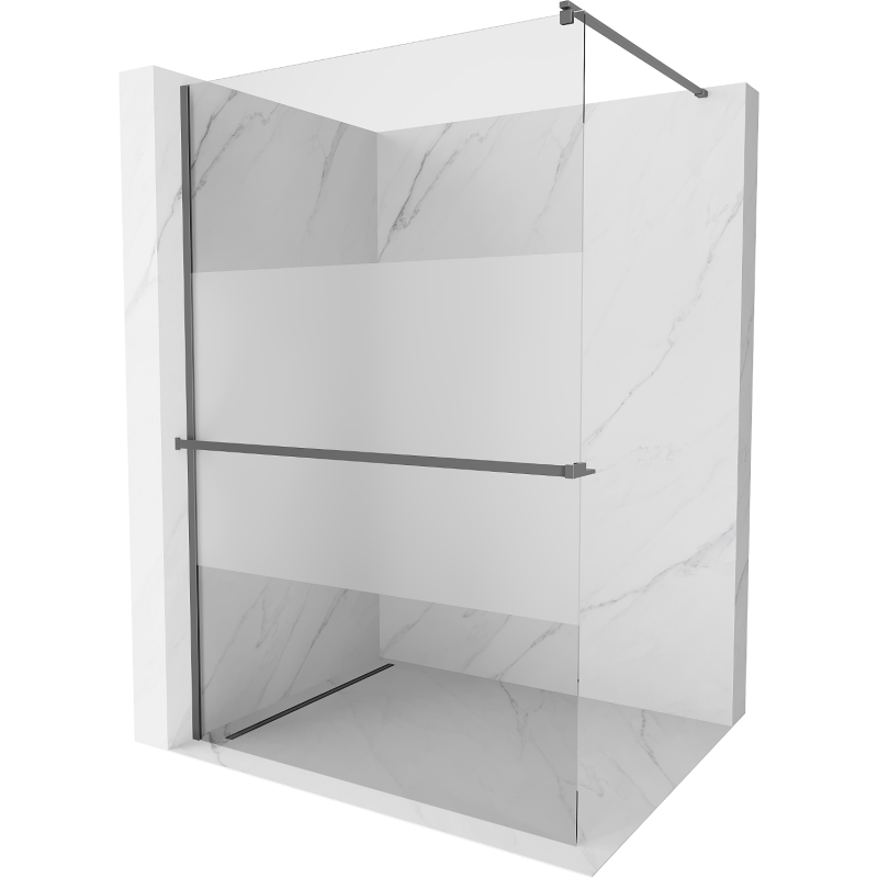 Mexen Kioto+ Walk-in Shower Panel with Shelf 130 x 200 cm, Transparent/Frosted, Gun Metal - 800-130-121-95-35