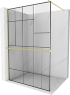 Mexen Kioto+ Walk-in Shower Panel with Shelf 55 x 79 inches, Black Pattern, Brushed Gold - 800-140-121-55-78