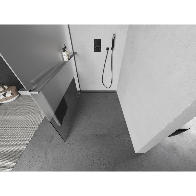 Mexen Kioto+ shower wall with shelf Walk-in 140 x 200 cm, transparent/frosted, gun metal - 800-140-121-95-35
