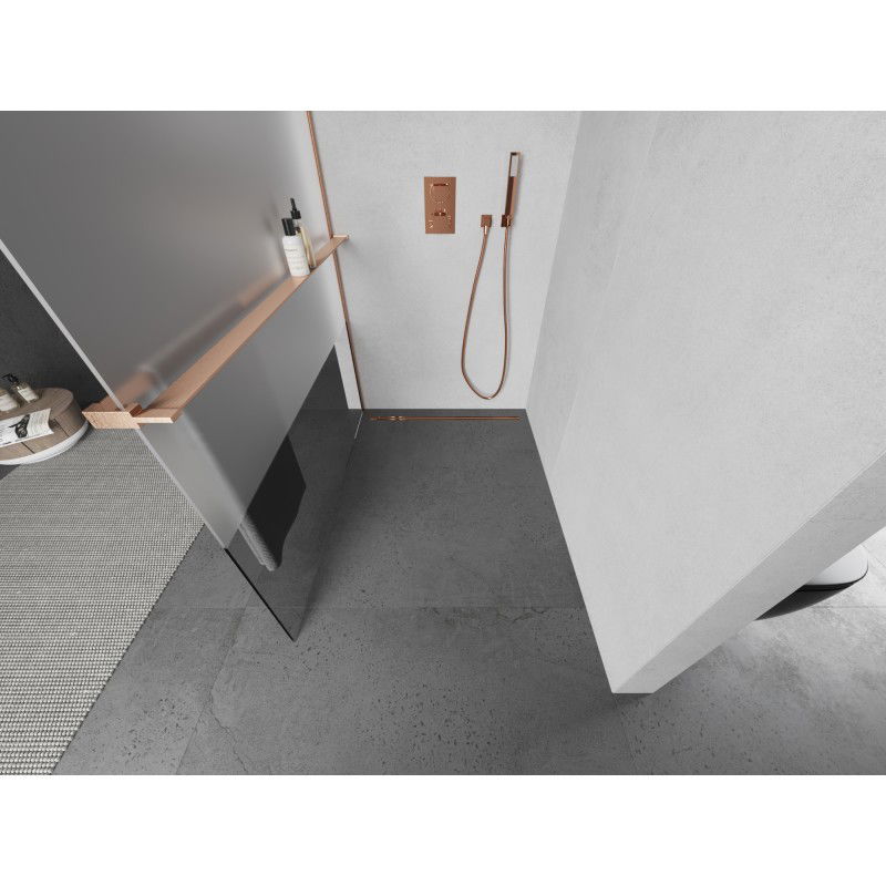 Mexen Kioto+ shower screen with shelf Walk-in 80 x 200 cm, transparent/frosted, brushed copper - 800-080-121-65-35