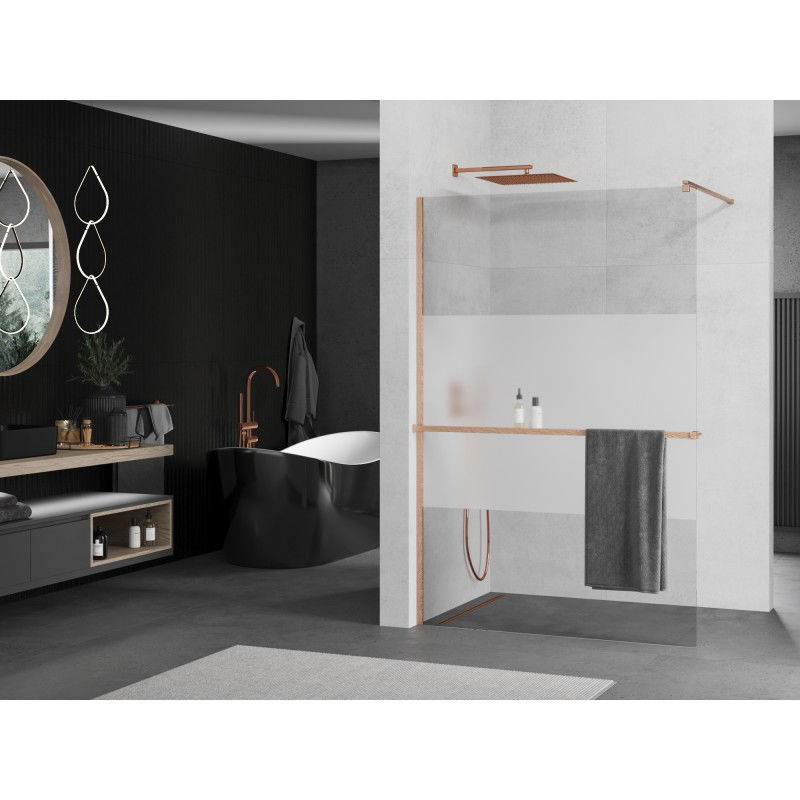 Mexen Kioto+ shower screen with shelf Walk-in 80 x 200 cm, transparent/frosted, brushed copper - 800-080-121-65-35