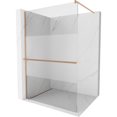 Mexen Kioto+ shower wall with shelf Walk-in 90 x 200 cm, transparent/frosted, brushed copper - 800-090-121-65-35