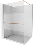 Mexen Kioto+ shower wall with Walk-in shelf 100 x 200 cm, transparent/frosted, brushed copper - 800-100-121-65-35