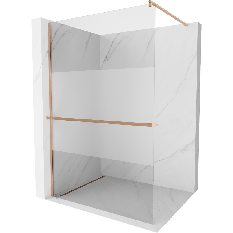 Mexen Kioto+ Shower Wall with Walk-in Shelf 130 x 200 cm, Transparent/Frosted, Brushed Bronze - 800-130-121-65-35