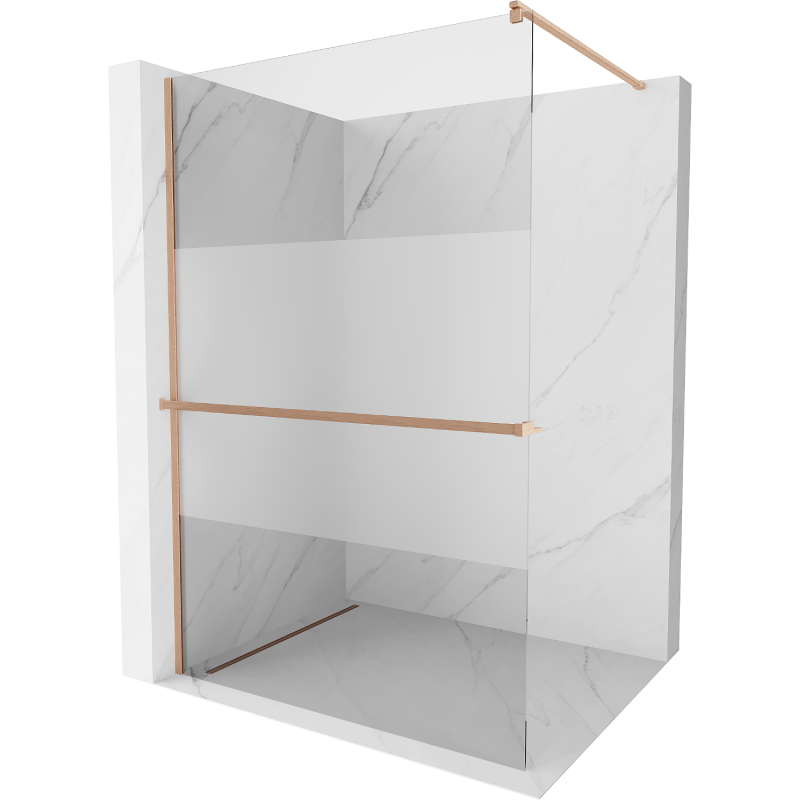 Mexen Kioto+ shower wall with Walk-in shelf 130 x 200 cm, transparent/frosted, brushed copper - 800-130-121-65-35