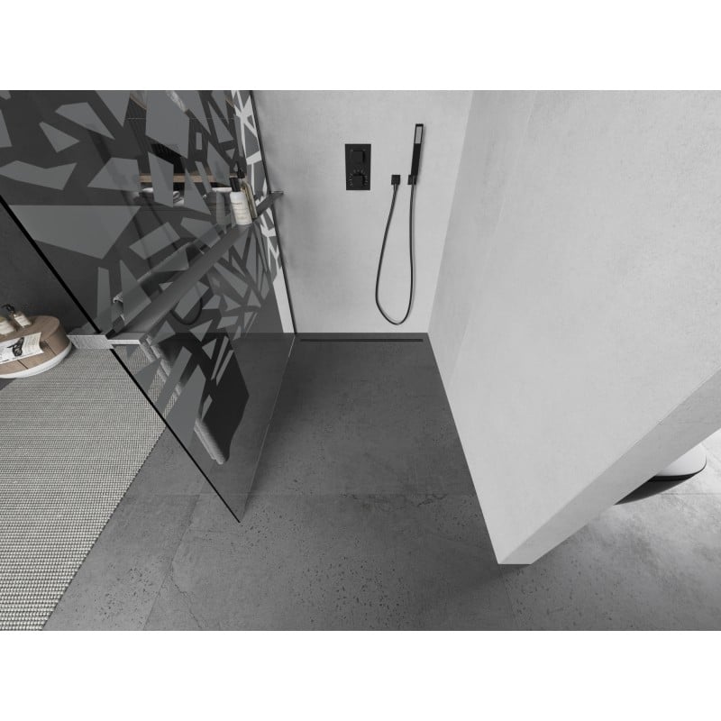 Mexen Kioto+ shower screen with shelf Walk-in 80 x 200 cm, white pattern, brushed gun gray - 800-080-121-66-85