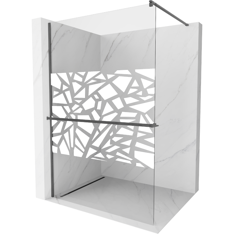 Mexen Kioto+ Walk-in Shower Wall with Shelf 90 x 200 cm, white pattern, brushed gun gray - 800-090-121-66-85