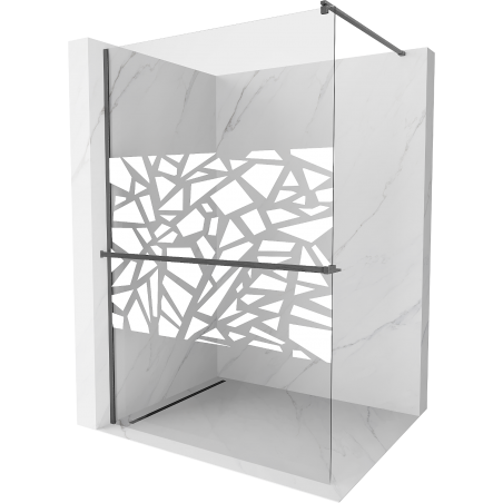 Mexen Kioto+ shower panel with Walk-in shelf 100 x 200 cm, white pattern, gun gray brushed - 800-100-121-66-85