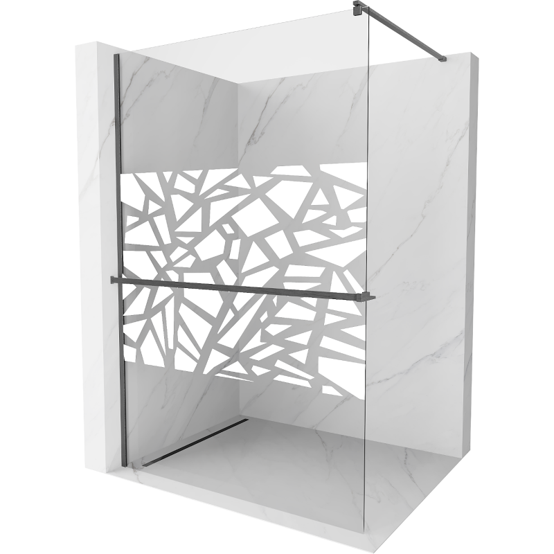 Mexen Kioto+ Walk-in Shower Wall with Shelf 120 x 200 cm, White Pattern, Gun Gray Brushed - 800-120-121-66-85