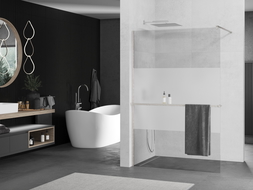 Mexen Kioto+ Walk-in Shower Screen with Shelf 100 x 200 cm, Transparent/Frosted, Brushed Nickel - 800-100-121-97-35