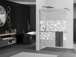 Mexen Kioto+ shower wall with Walk-in shelf 70 x 200 cm, white pattern, gun metal - 800-070-121-95-85