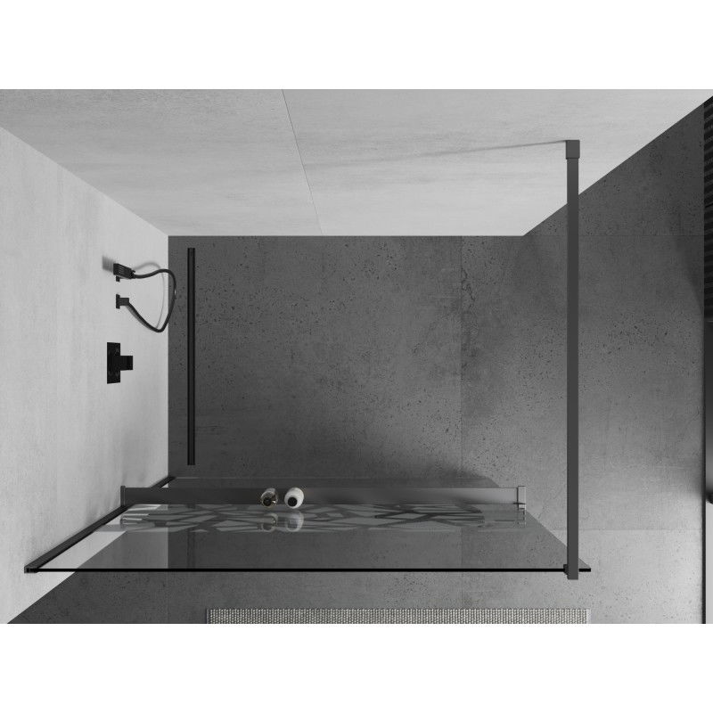 Mexen Kioto+ shower wall with shelf Walk-in 80 x 200 cm, white pattern, gun metal - 800-080-121-95-85