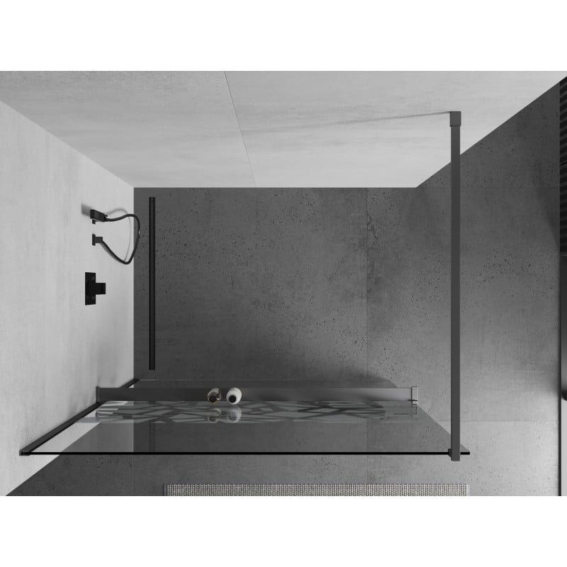 Mexen Kioto+ shower wall with shelf Walk-in 100 x 200 cm, white pattern, gun metal - 800-100-121-95-85