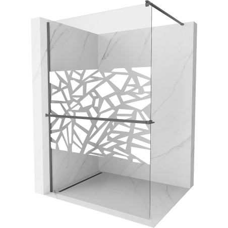Mexen Kioto+ Shower Screen with Shelf Walk-in 130 x 200 cm, White Pattern, Gun Metal - 800-130-121-95-85