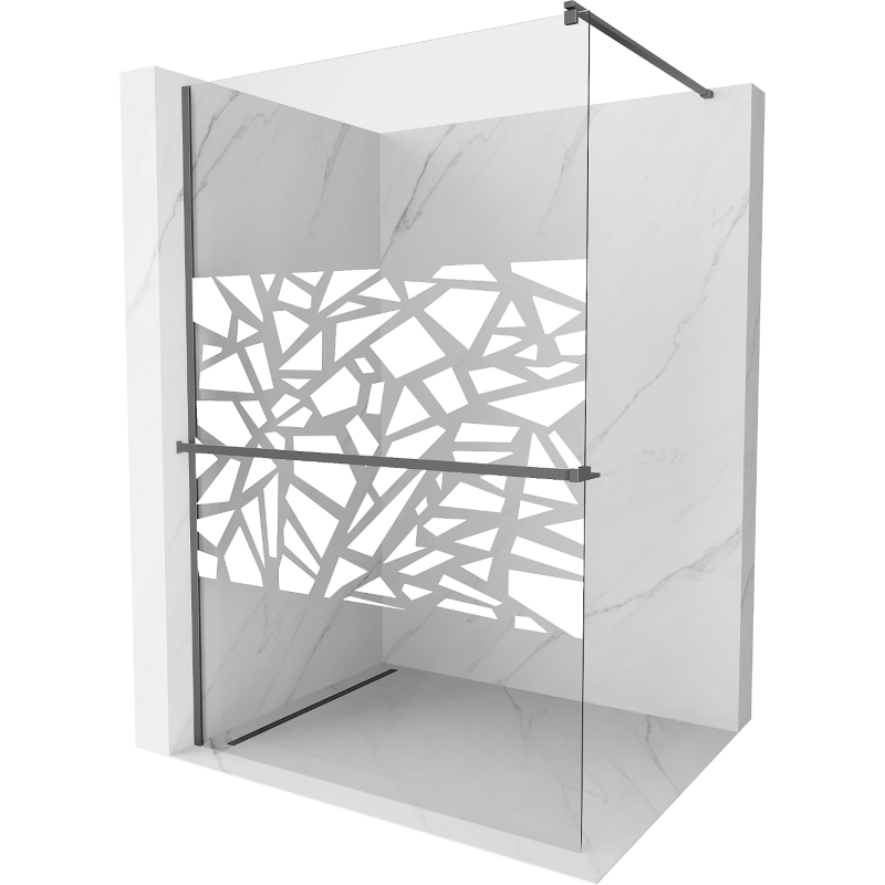 Mexen Kioto+ shower panel with Walk-in shelf 140 x 200 cm, white pattern, gun metal - 800-140-121-95-85