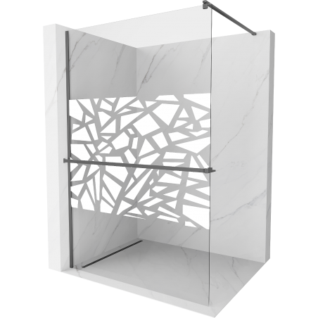 Mexen Kioto+ shower panel with Walk-in shelf 140 x 200 cm, white pattern, gun metal - 800-140-121-95-85