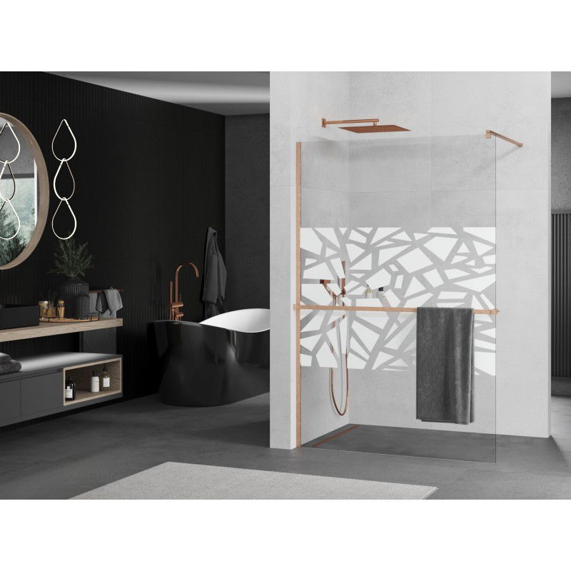 Mexen Kioto+ Walk-in Shower Screen with Shelf 80 x 200 cm, White Pattern, Brushed Copper - 800-080-121-65-85