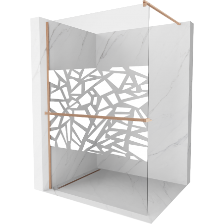 Mexen Kioto+ Walk-in Shower Wall with Shelf 90 x 200 cm, White Pattern, Brushed Copper - 800-090-121-65-85